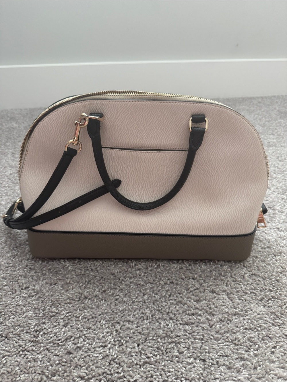 Coach Two-Tone Dome Satchel - Cream & Taupe with Black Handles - Picture 4 of 4